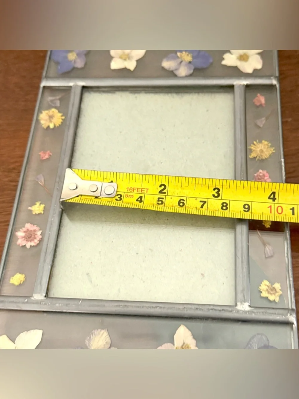 Vintage Dried Flower Pink Purple Cream Yellow Glass Picture Frame 3.5x5” Boho